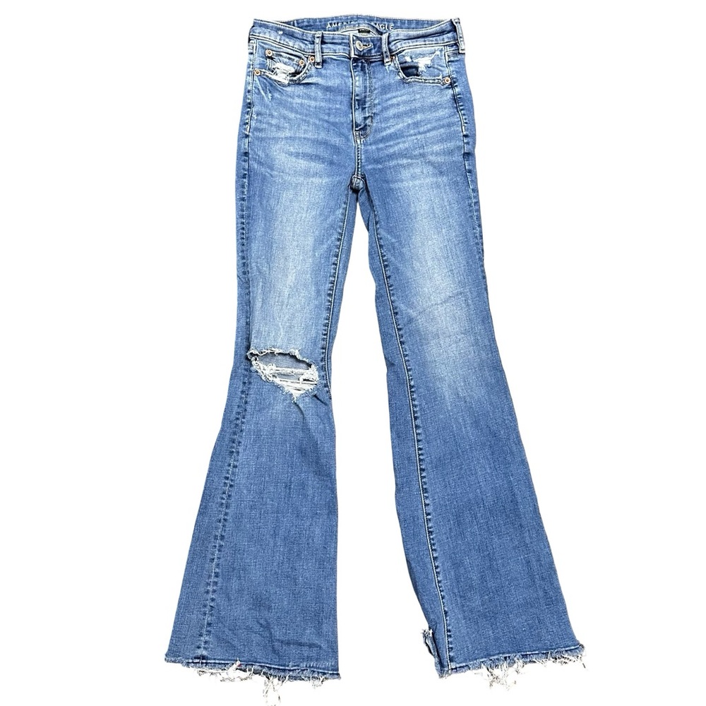 American Eagle Outfitters Medium Blue Distressed Flare Jeans